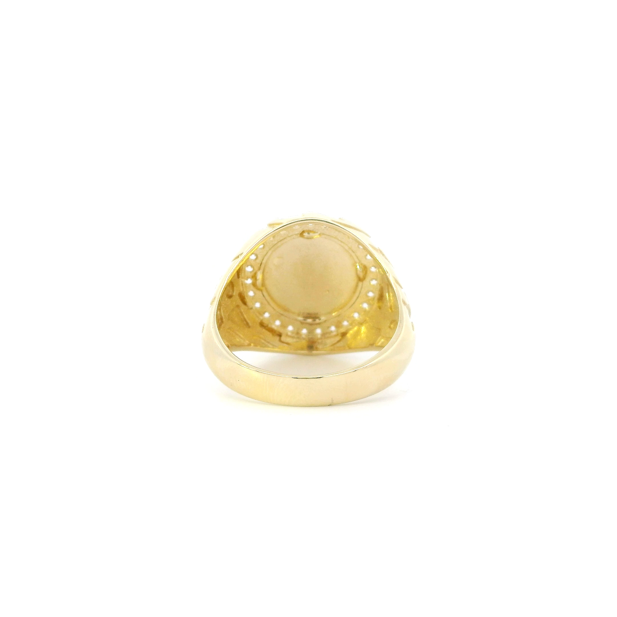 14K Yellow Gold Cz Round Nugget Mens Ring