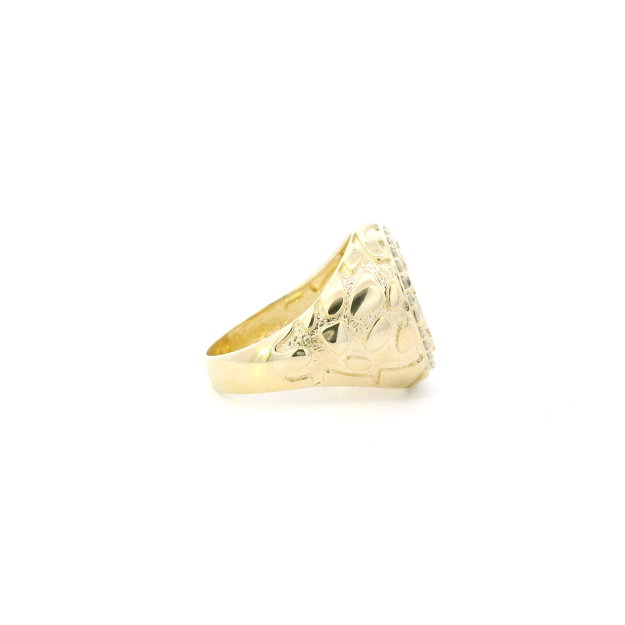 14K Yellow Gold Cz Round Nugget Mens Ring