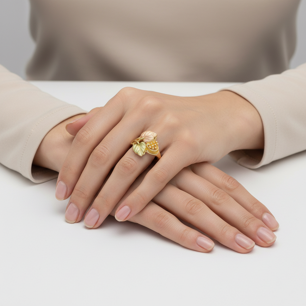 10K Yellow Gold Black Hills Gold Leaf Womens Ring