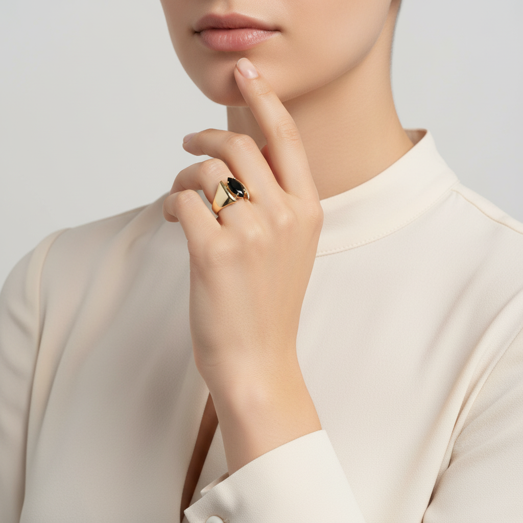 14K Yellow Gold Black Onyx Womens Ring