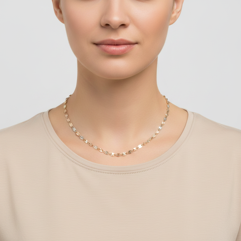 14K Tri Color Gold 18.5' Diamond Cut Valentino Chain