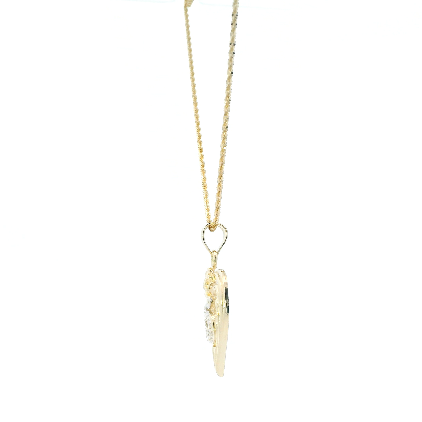 14K Yellow & White Gold "15" Heart & Rose Pendant & 17.5" Popcorn Chain
