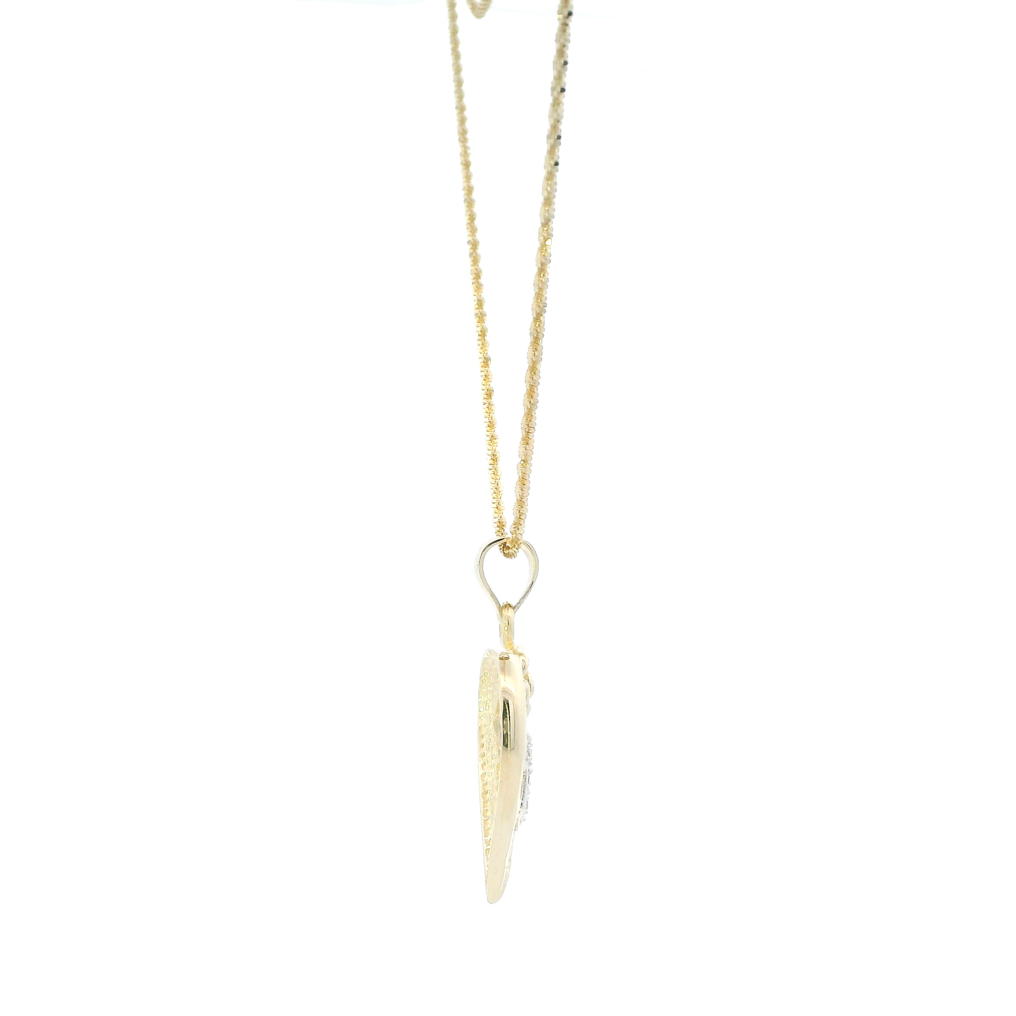14K Yellow & White Gold "15" Heart & Rose Pendant & 17.5" Popcorn Chain