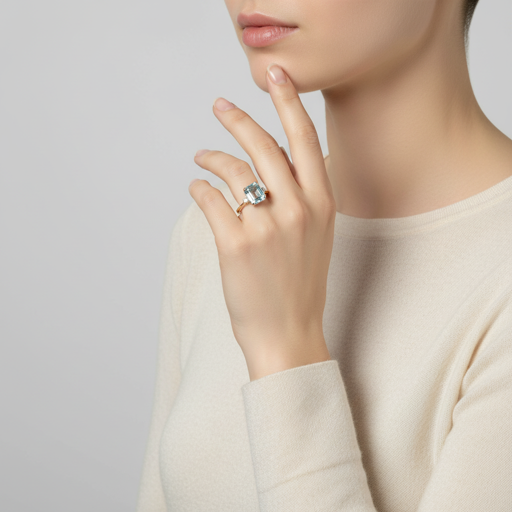10K Yellow Gold Blue Topaz Womens Ring