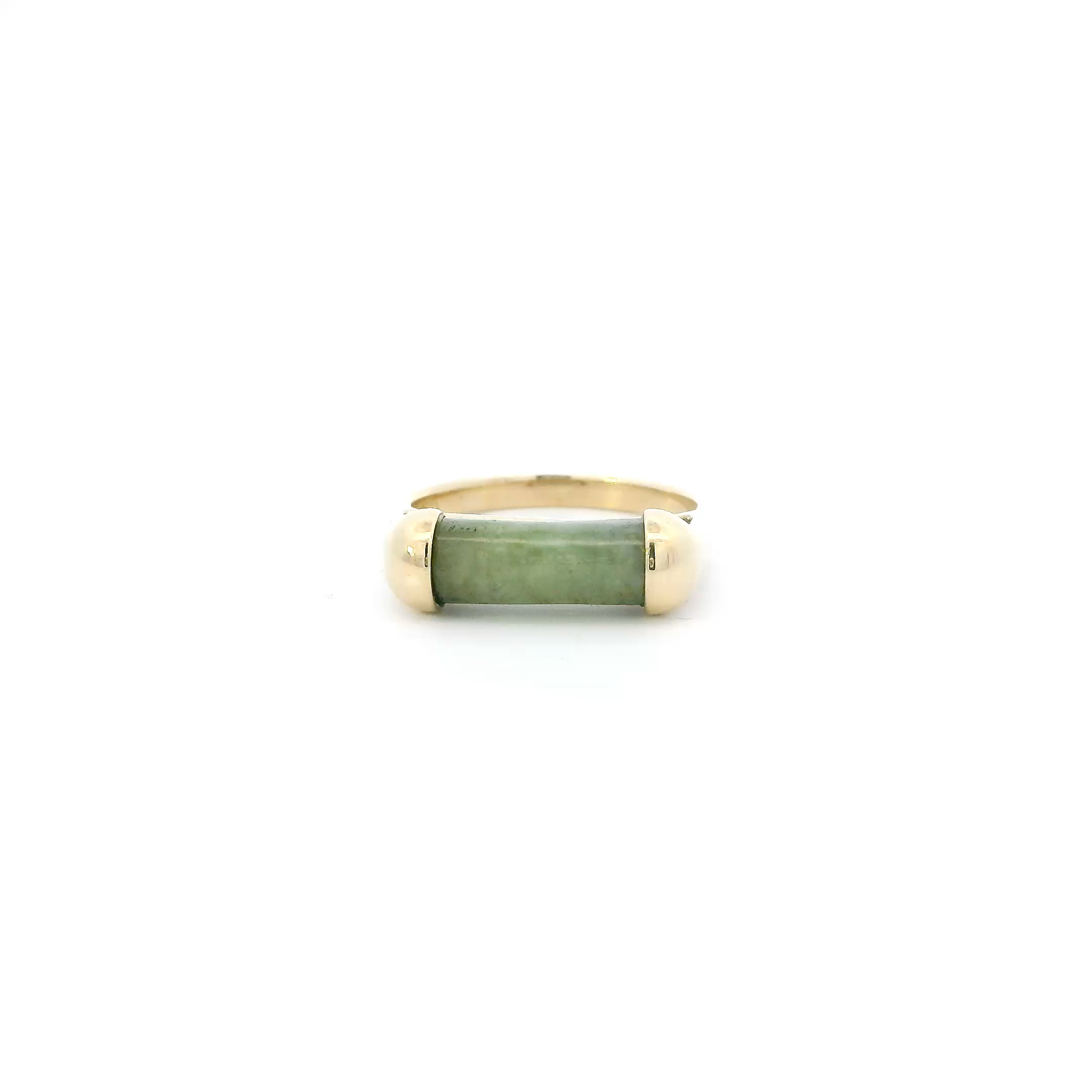 14K Yellow Gold Cylinder Shaped Jade Womens Ring
