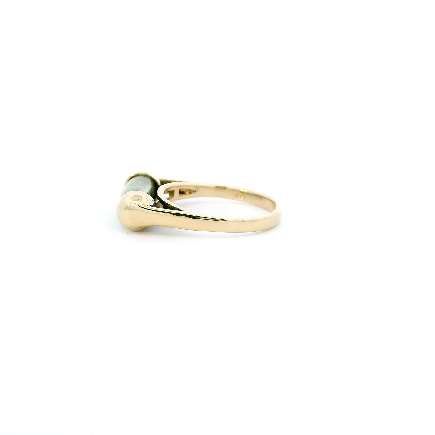 14K Yellow Gold Cylinder Shaped Jade Womens Ring