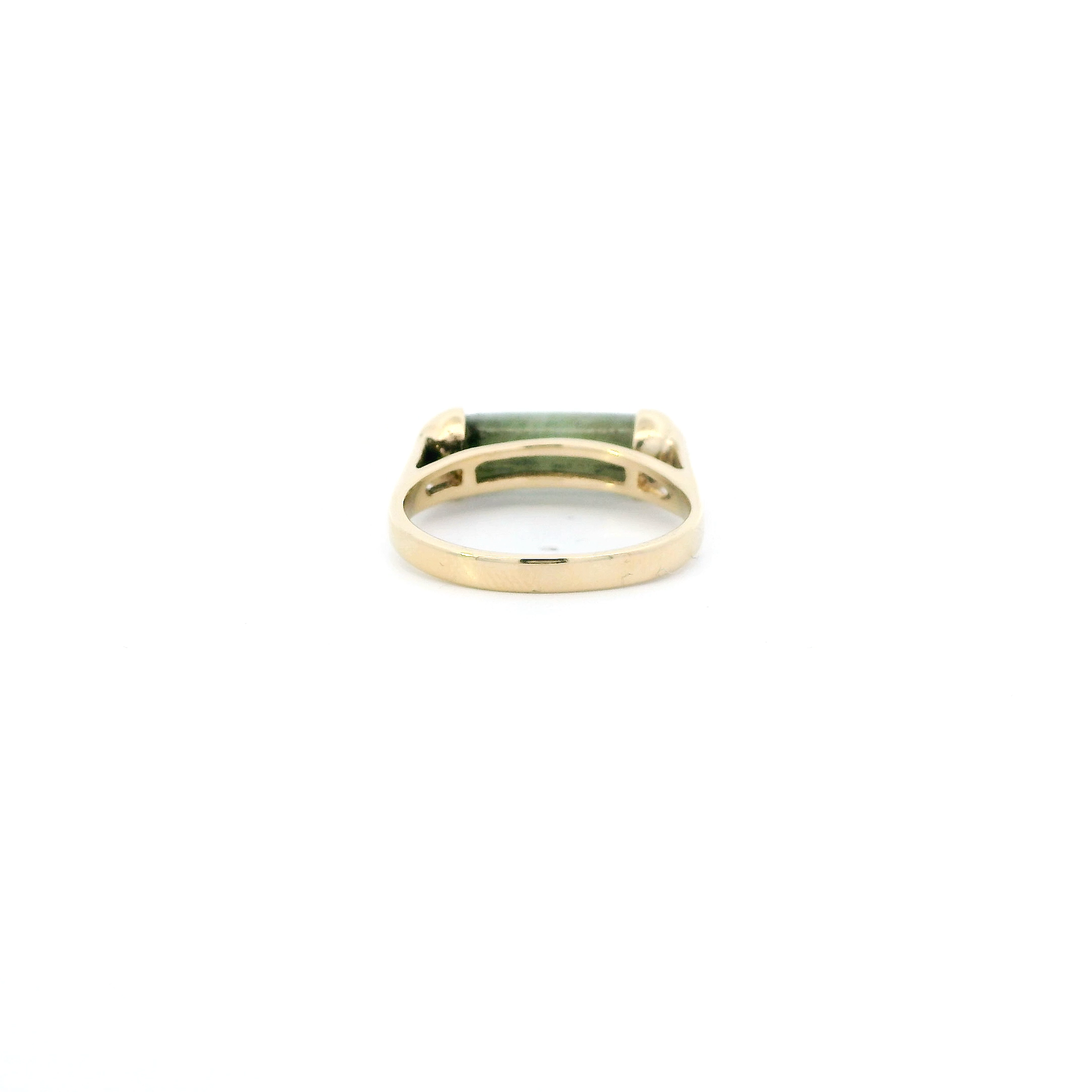 14K Yellow Gold Cylinder Shaped Jade Womens Ring
