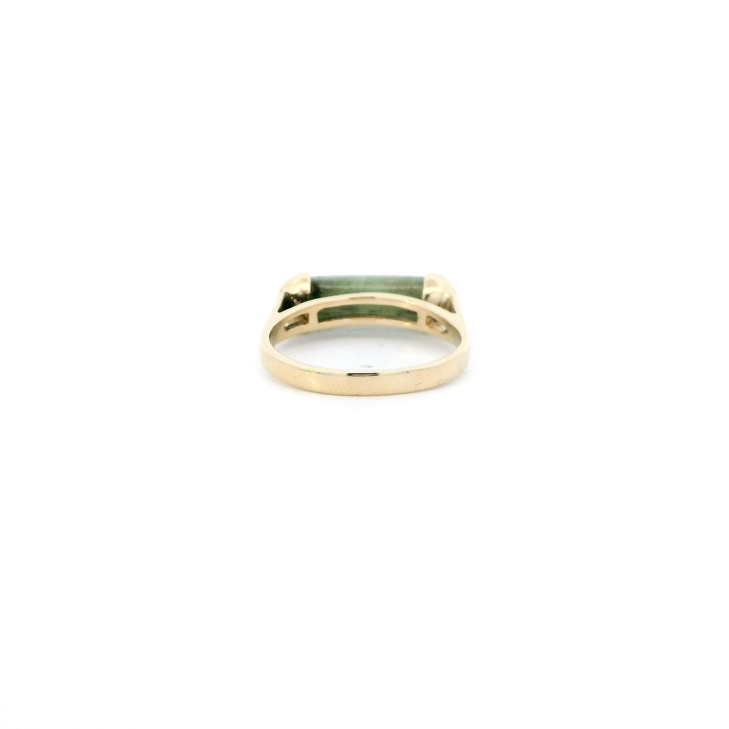 14K Yellow Gold Cylinder Shaped Jade Womens Ring