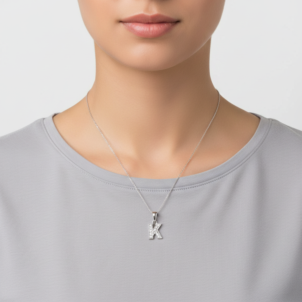 14K White Gold Letter "K" Pendant