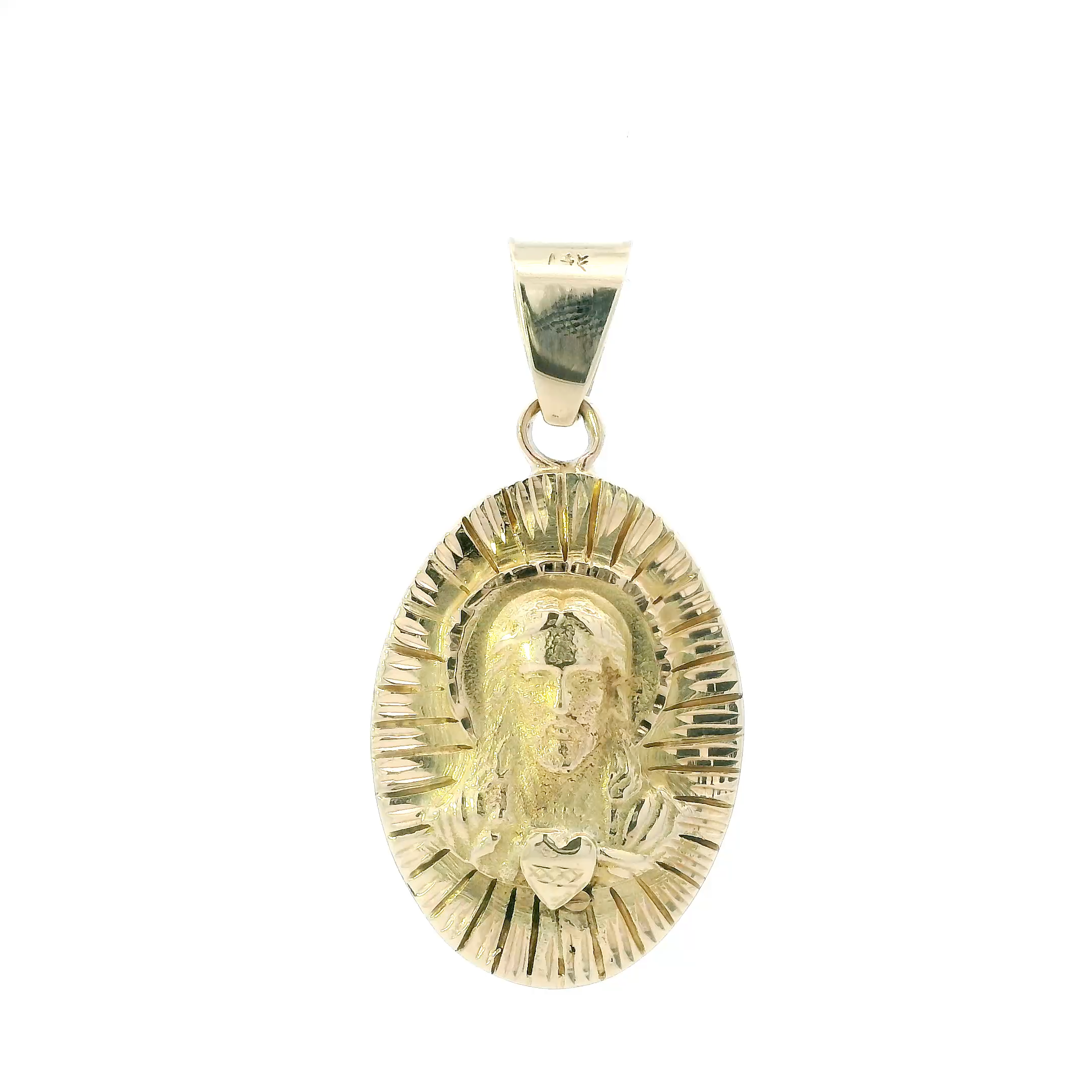 14K Yellow Gold Oval Double Sided Religious Pendant