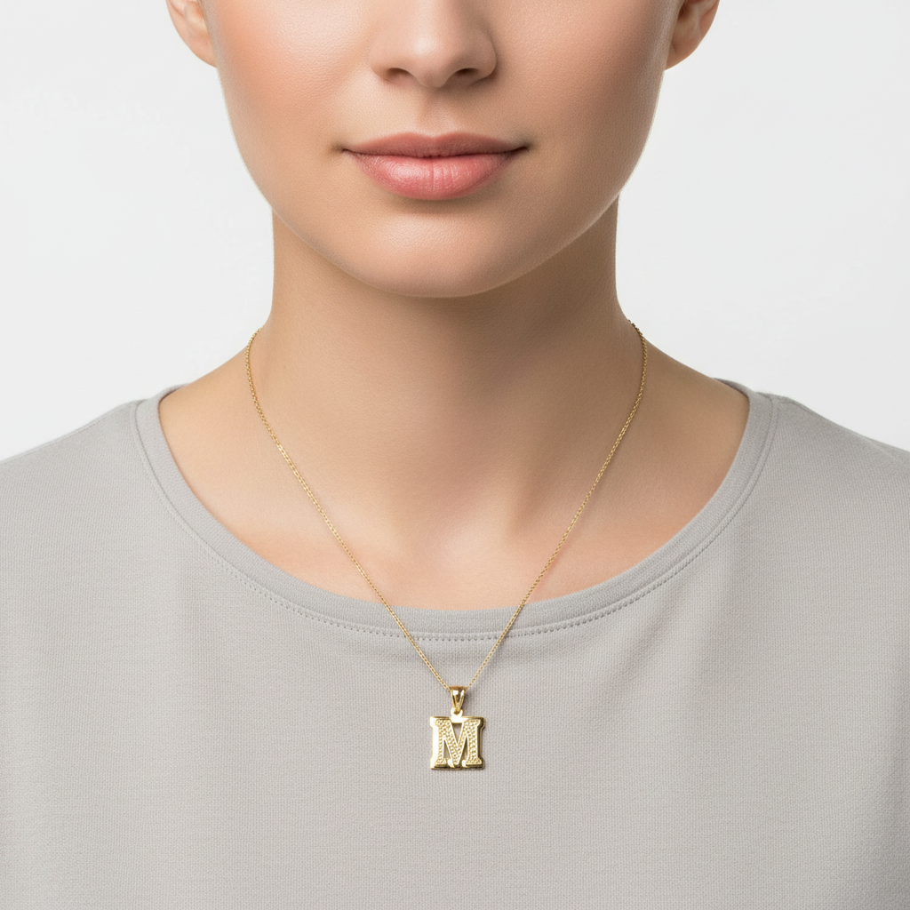10K Yellow & White Gold Diamond Cut Letter "M" Pendant