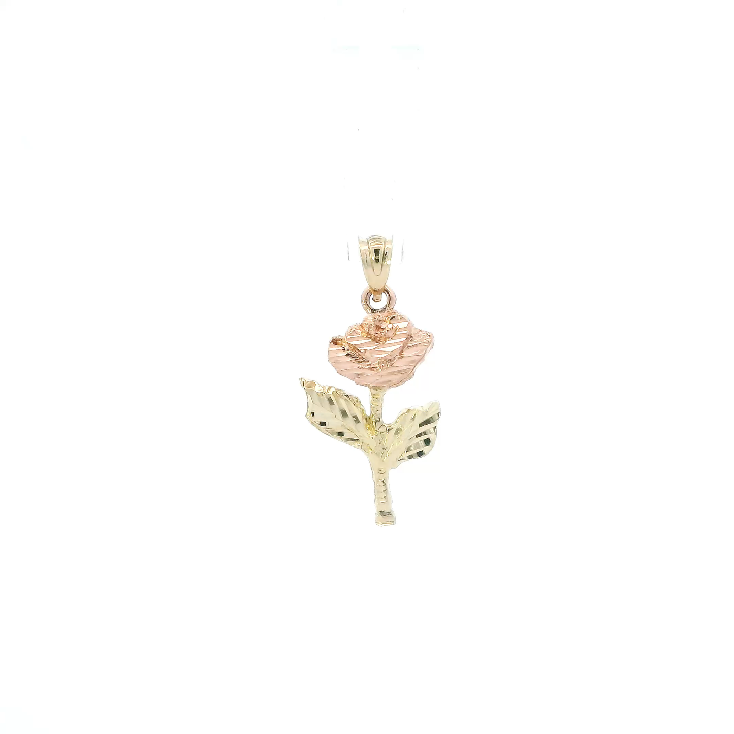 14K Yellow & Rose Gold Diamond Cut Rose Pendant