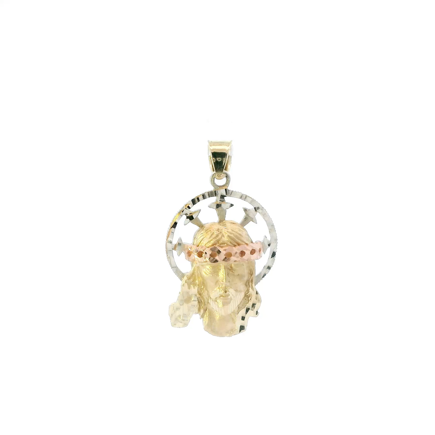 14K Tri Color Gold Diamond Cut Jesus Head Pendant