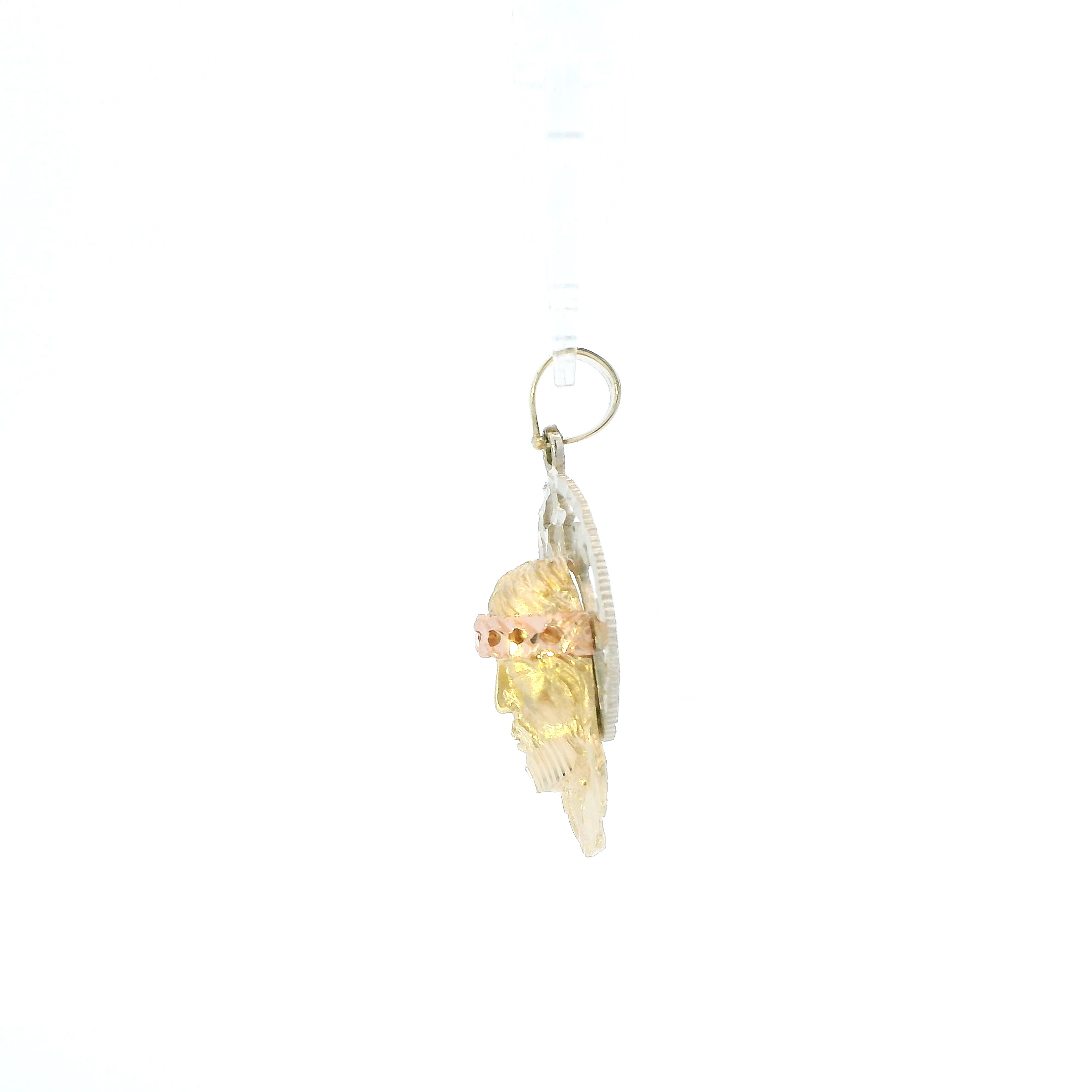 14K Tri Color Gold Diamond Cut Jesus Head Pendant