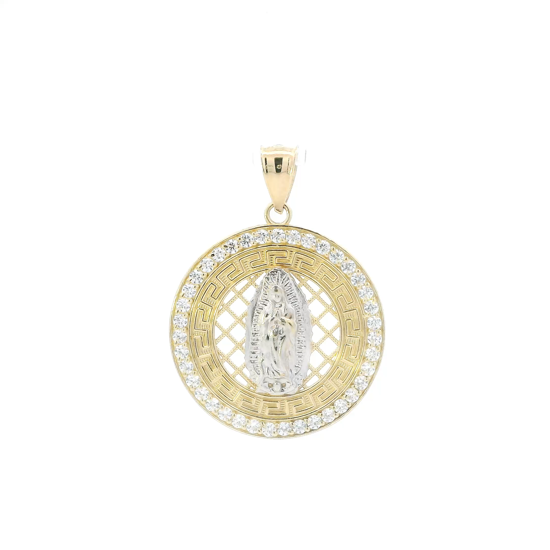 14K Yellow & White Gold Greek Design Virgin Mary Pendant