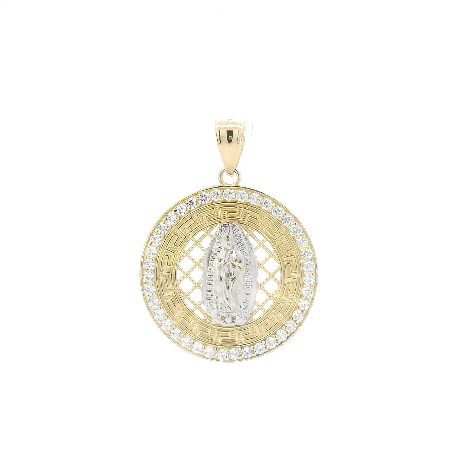 14K Yellow & White Gold Greek Design Virgin Mary Pendant
