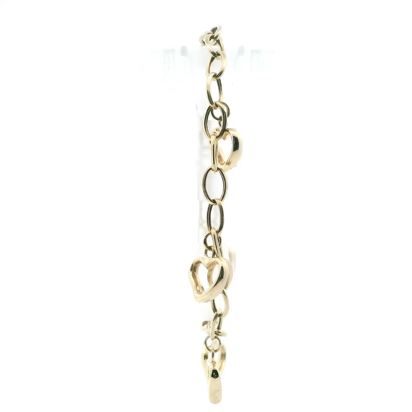14K Yellow Gold 7.5" 5 Heart Charms Bracelet