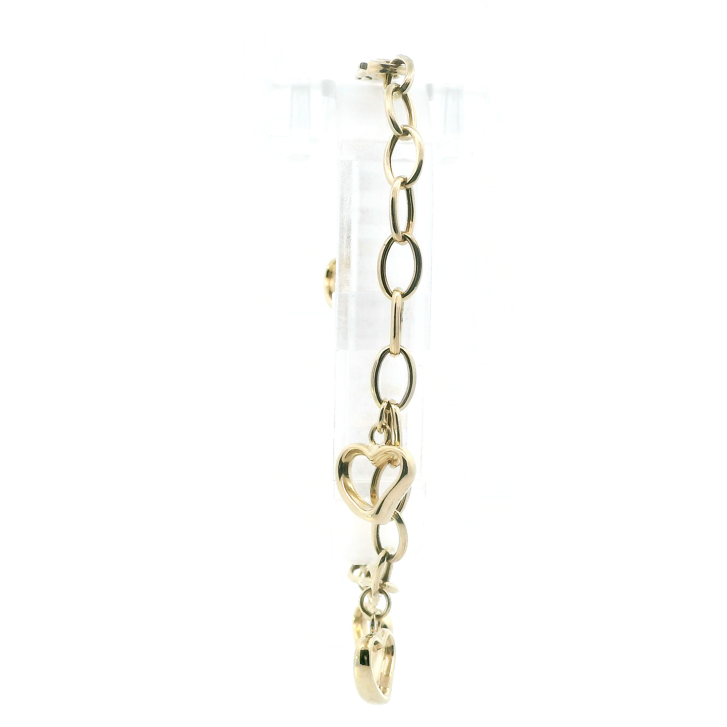 14K Yellow Gold 7.5" 5 Heart Charms Bracelet