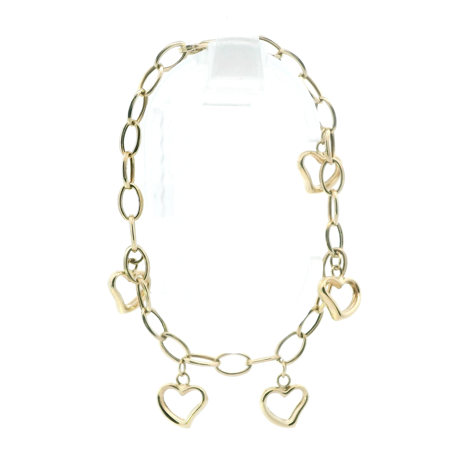 14K Yellow Gold 7.5" 5 Heart Charms Bracelet