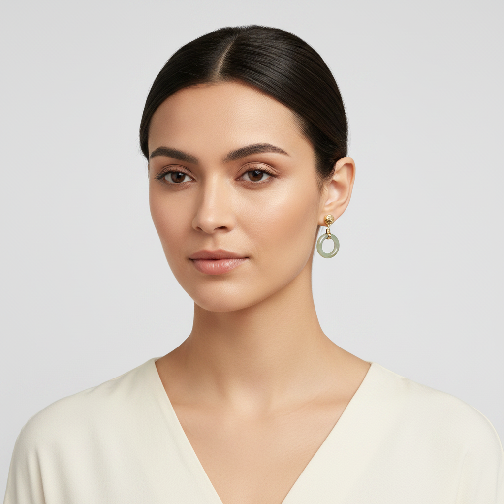 10K Yellow Gold "Good Fortune" Jade Dangle Earrings