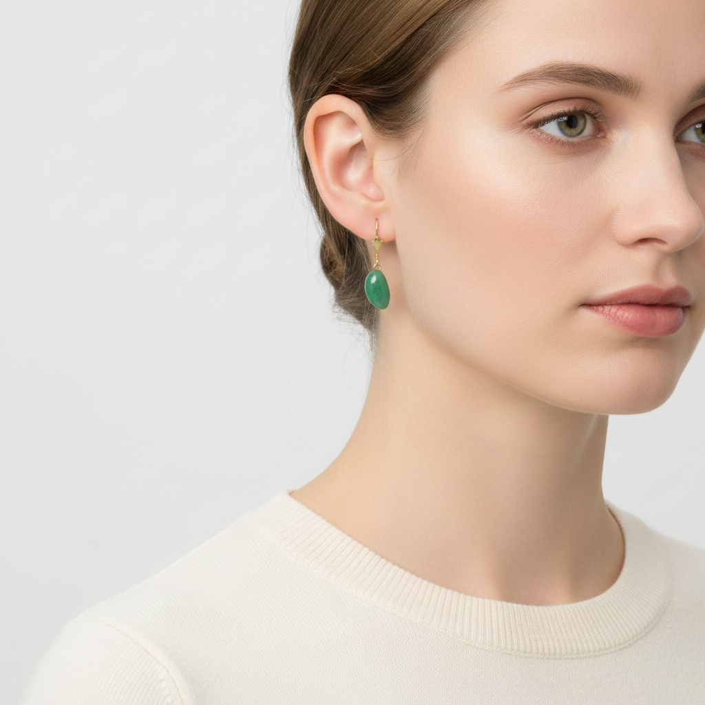 14K Yellow Gold Jade Dangle Earrings
