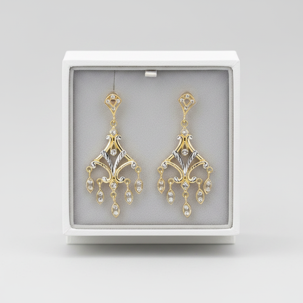 14K White & Yellow Gold Chandelier Dangle Earrings