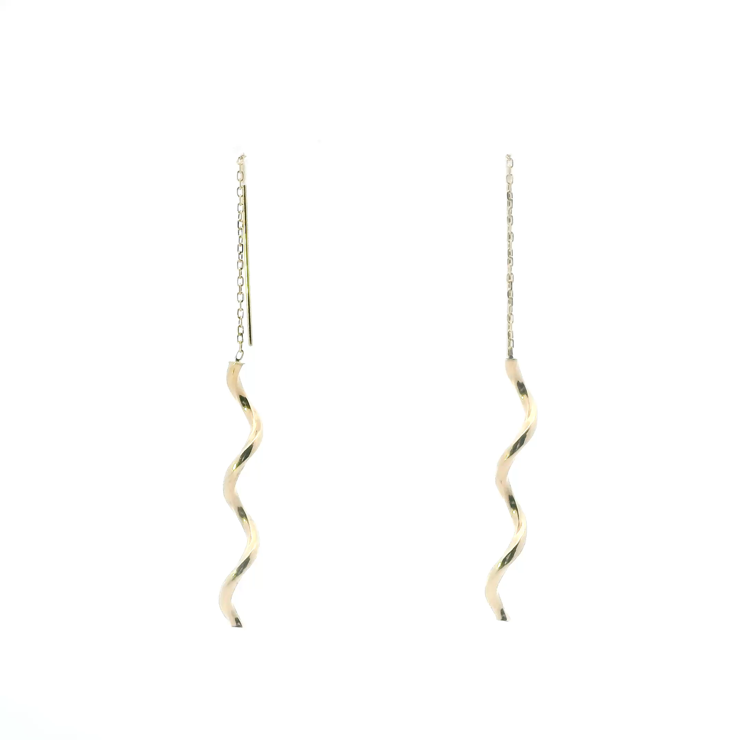 14K Yellow Gold 1.4" Long Spiral Dangle Earrings