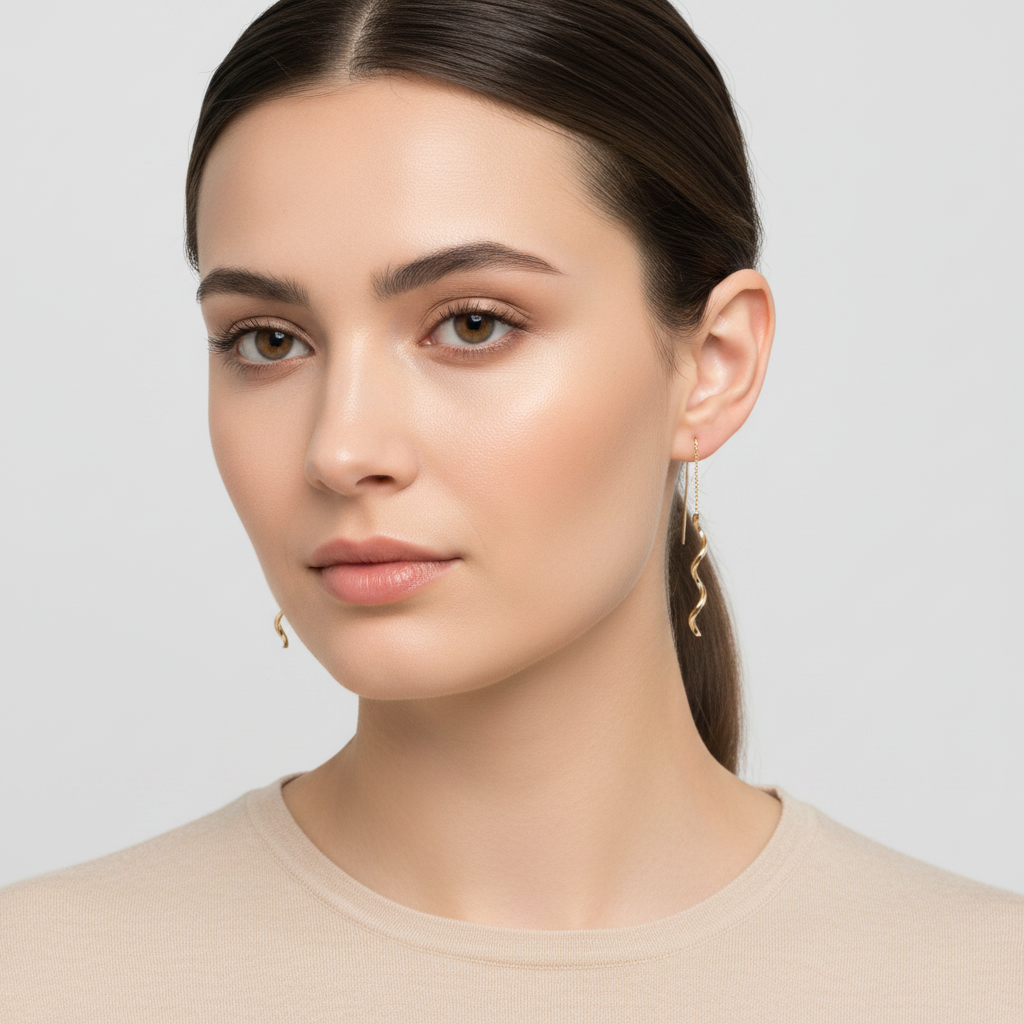 14K Yellow Gold 1.4" Long Spiral Dangle Earrings