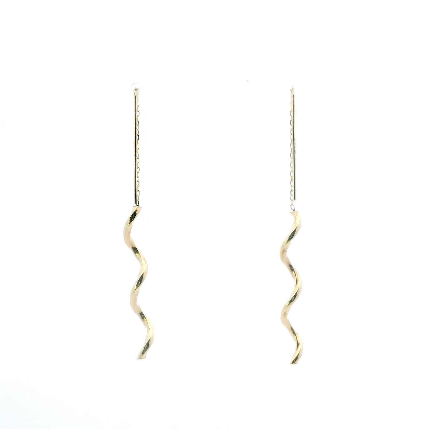 14K Yellow Gold 1.4" Long Spiral Dangle Earrings