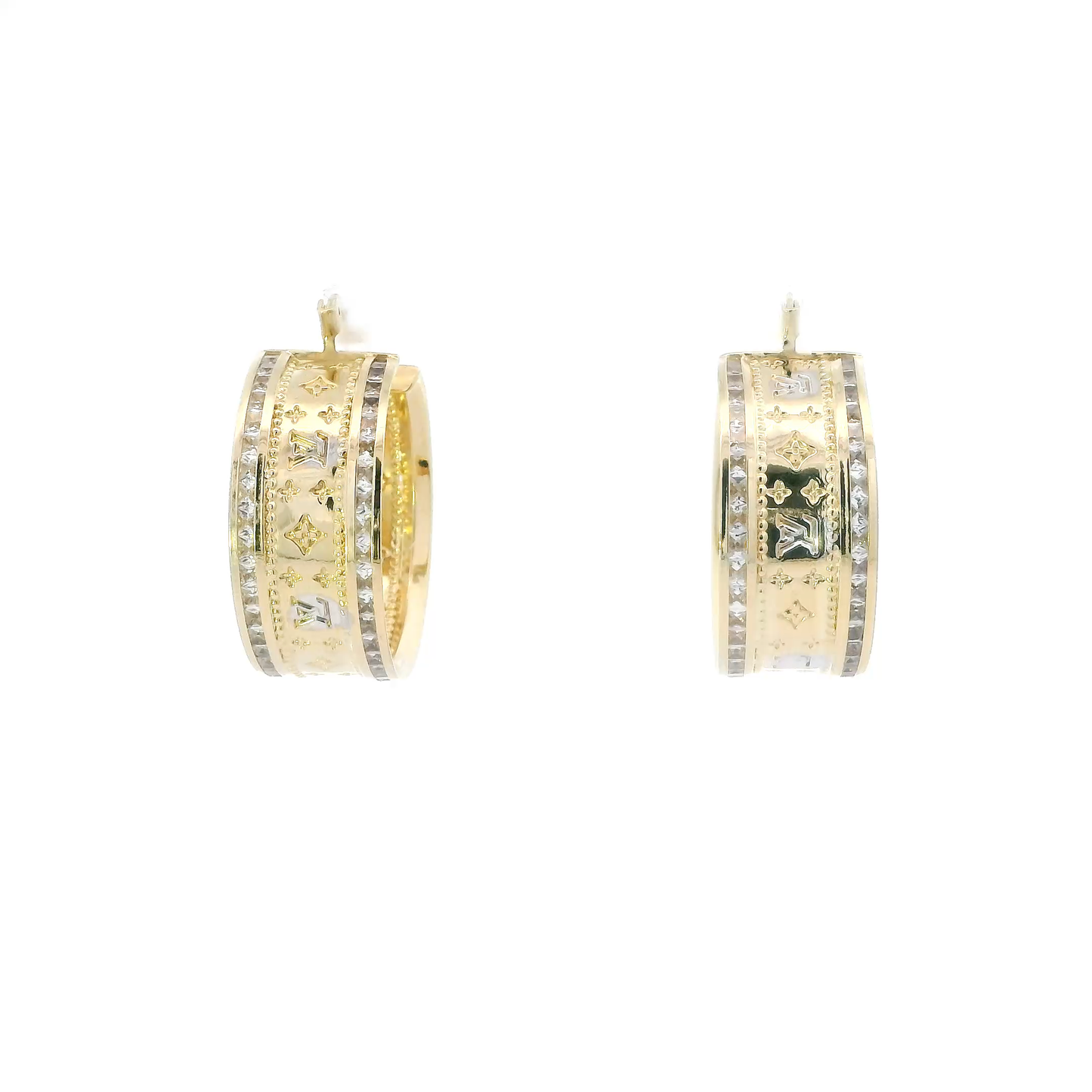 14K Yellow Gold LV Inspired Hoop Earrings