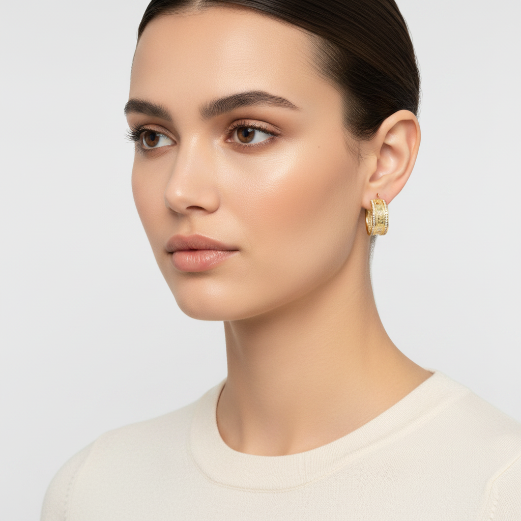 14K Yellow Gold LV Inspired Hoop Earrings