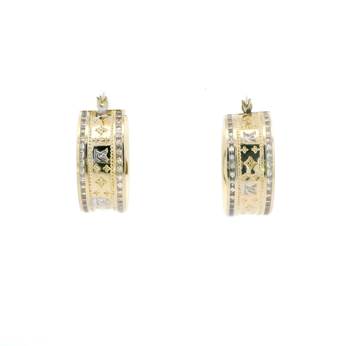 14K Yellow Gold LV Inspired Hoop Earrings