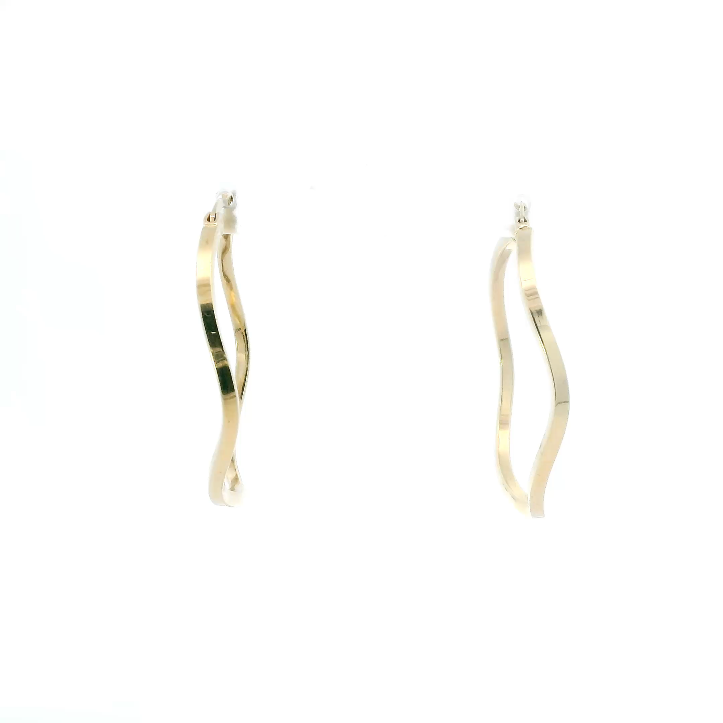14K Yellow Gold Wavy Hoop Earrings