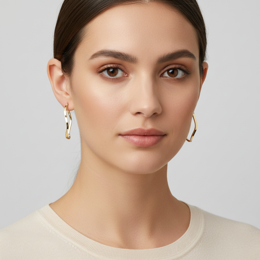 14K Yellow Gold Wavy Hoop Earrings