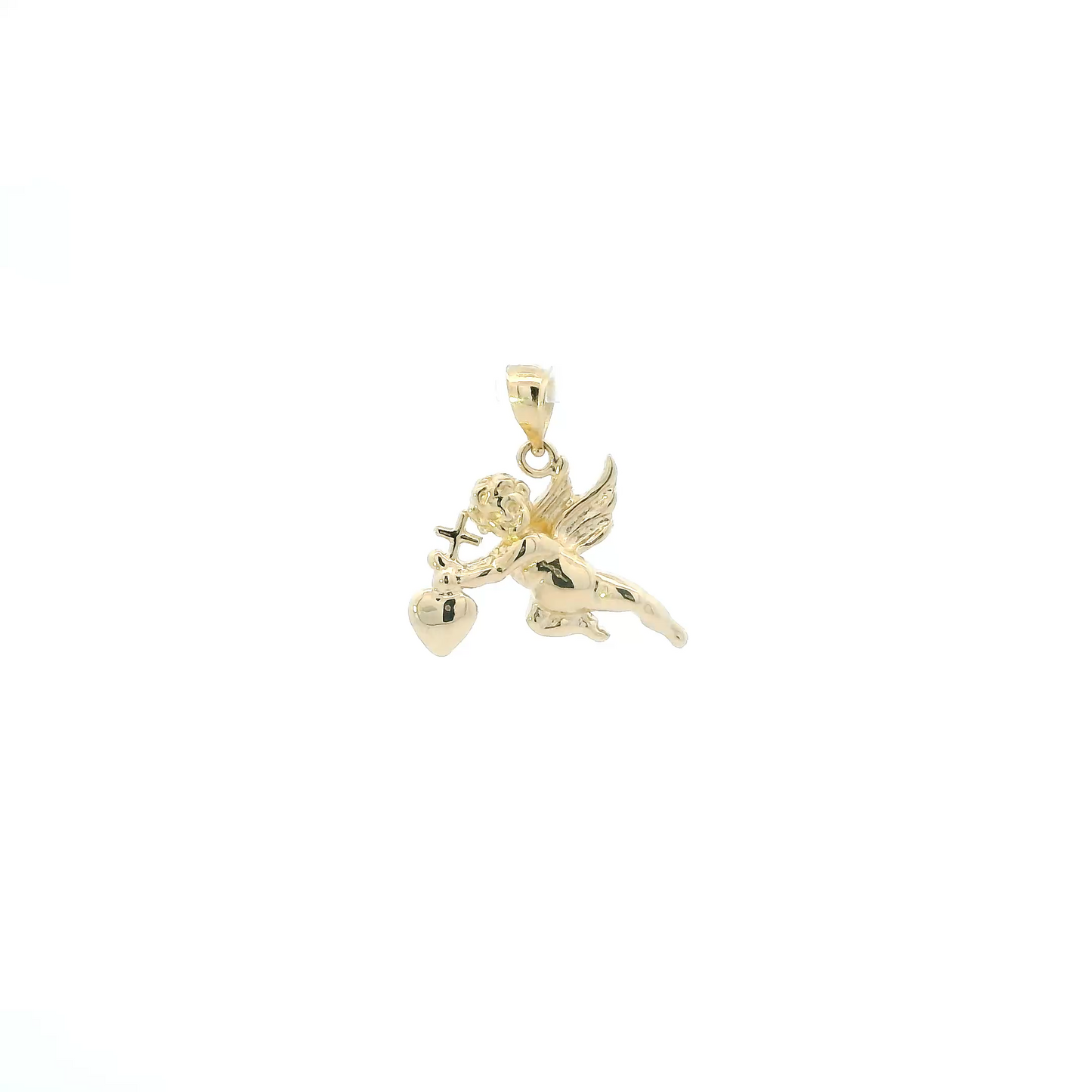 14K Yellow Gold Cherub, Heart & Cross Pendant