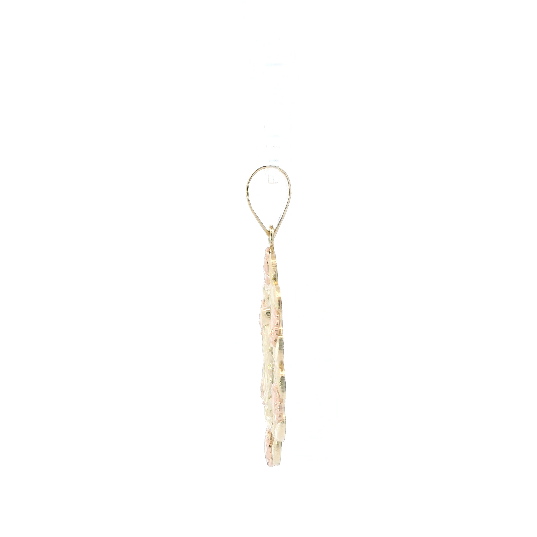 14K Yellow & Rose Gold Floral Wreath Virgin Mary Pendant