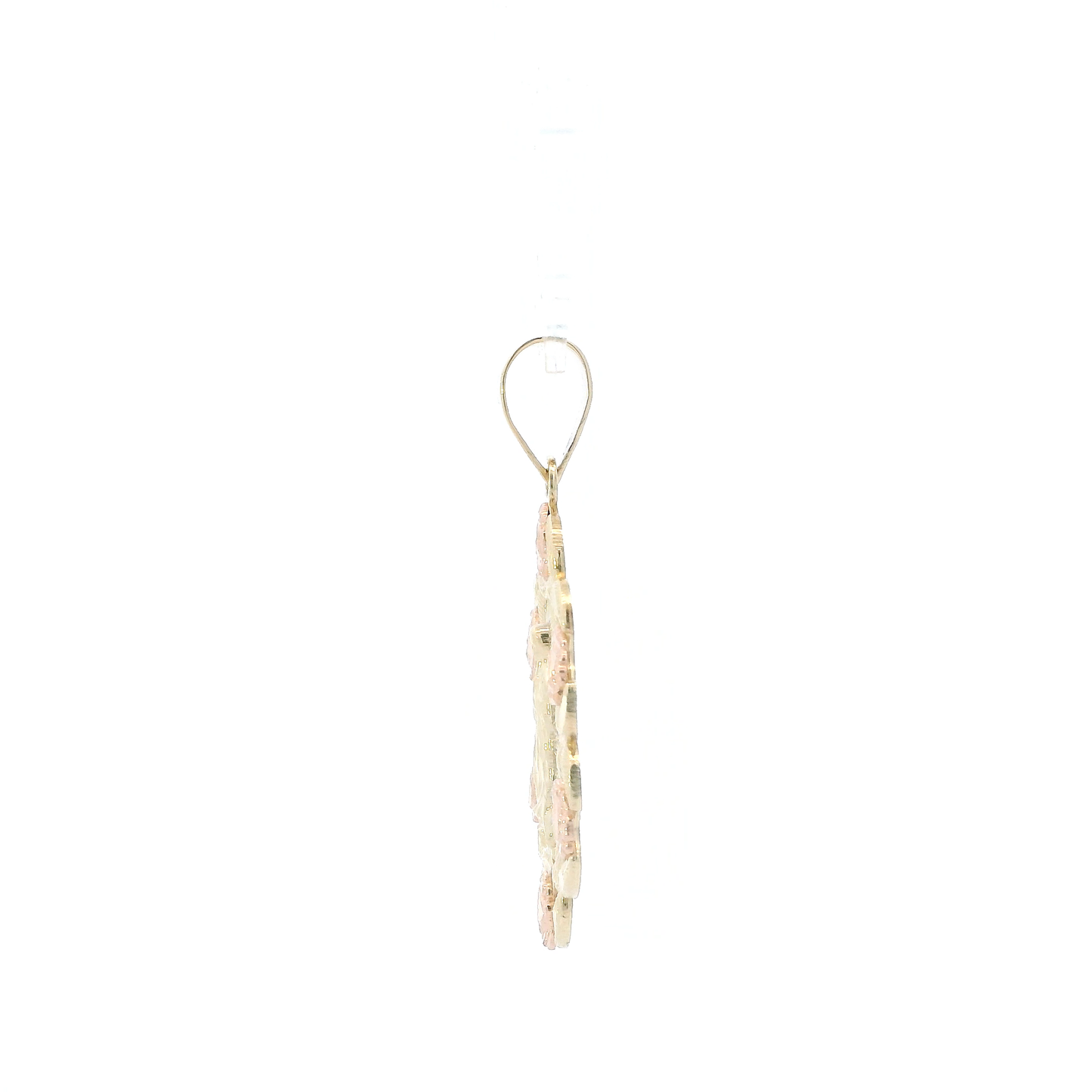 14K Yellow & Rose Gold Floral Wreath Virgin Mary Pendant