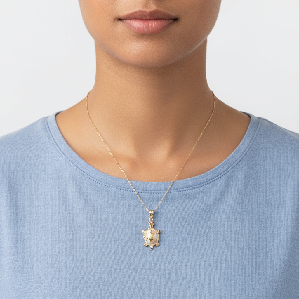 14K Tri Color Gold Open Back Turtle Pendant