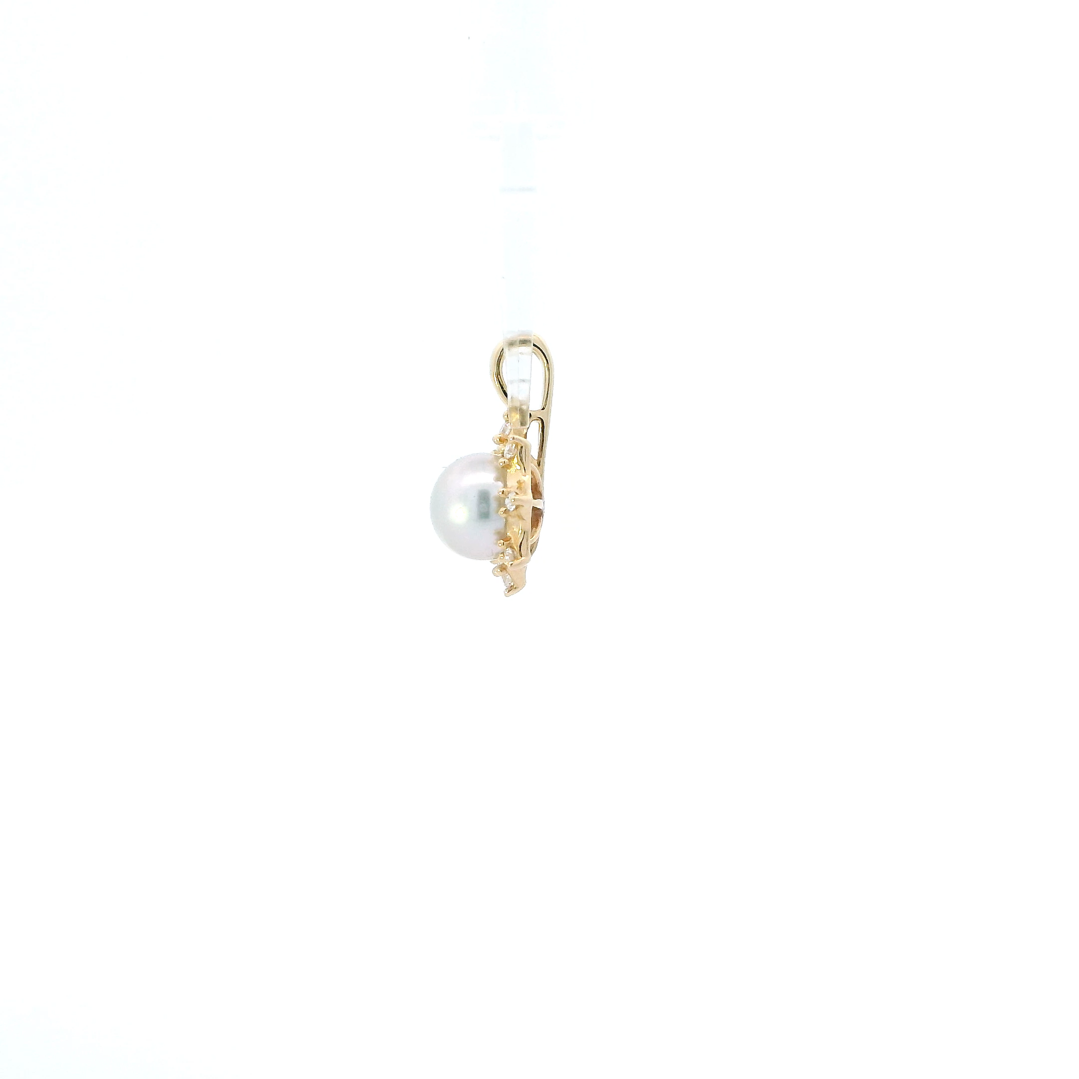 14K Yellow Gold Pearl & Diamond Sun Pendant - 0.10ct