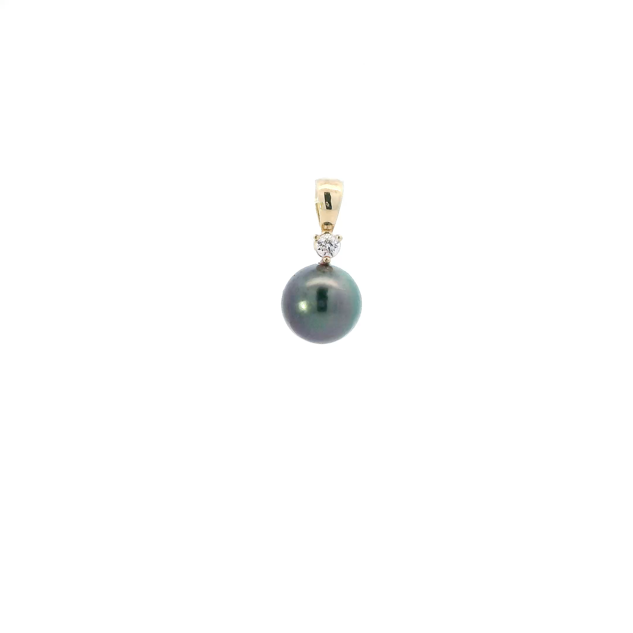 14K Yellow Gold Tahitian Pearl & Diamond Pendant - 0.10ct