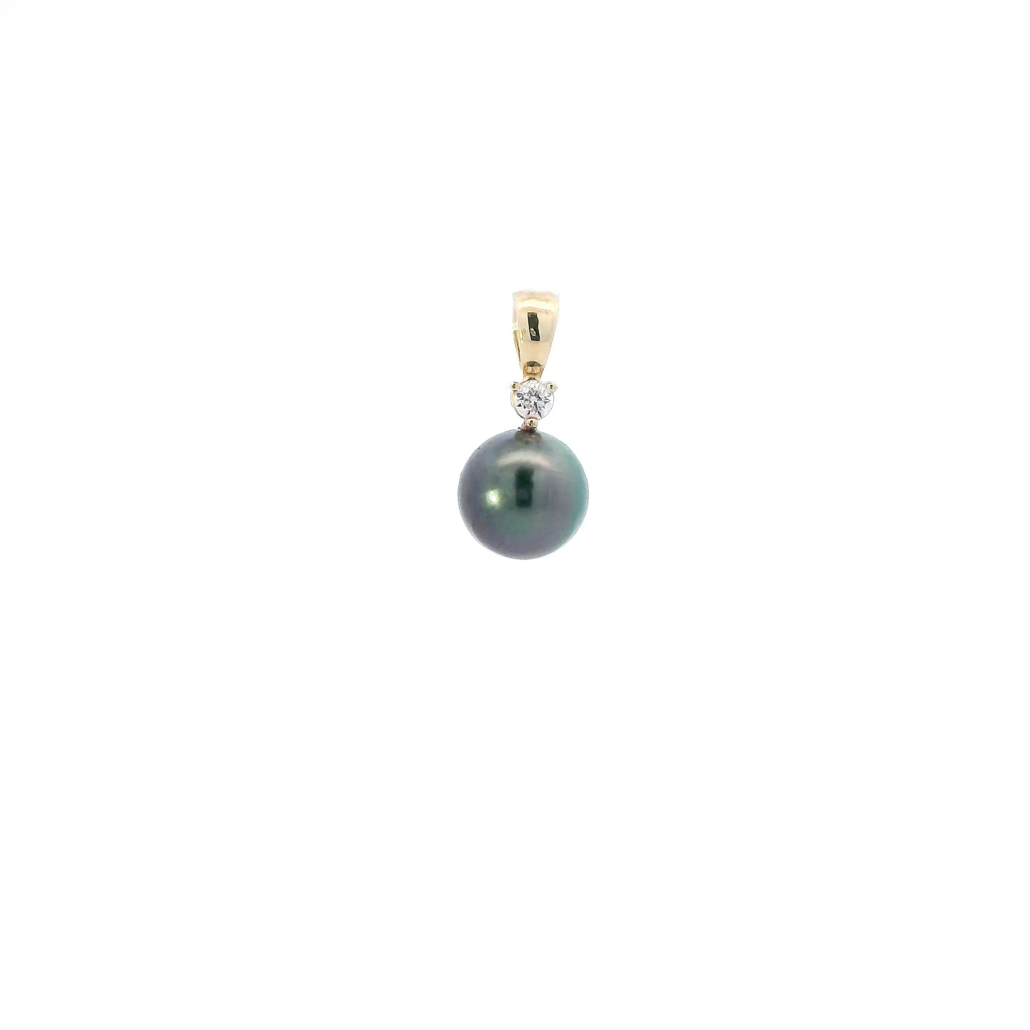 14K Yellow Gold Tahitian Pearl & Diamond Pendant - 0.10ct