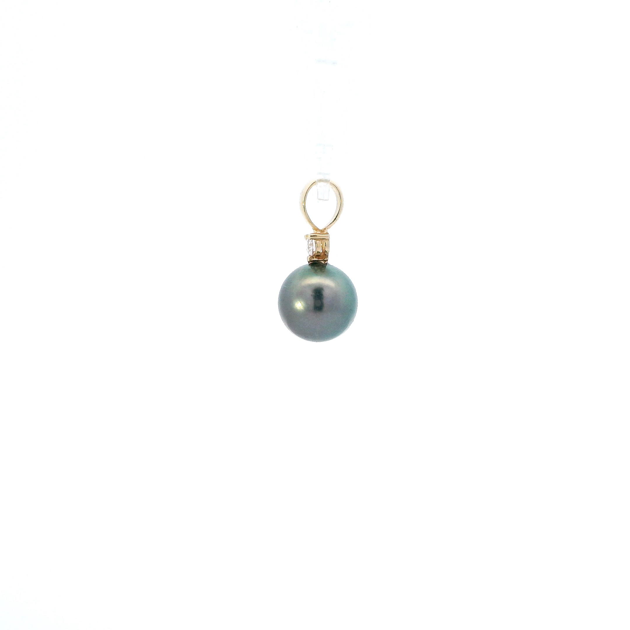 14K Yellow Gold Tahitian Pearl & Diamond Pendant - 0.10ct