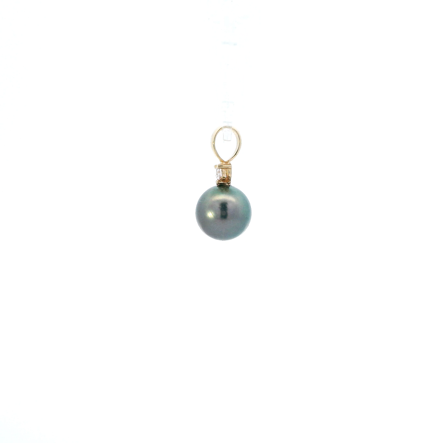 14K Yellow Gold Tahitian Pearl & Diamond Pendant - 0.10ct