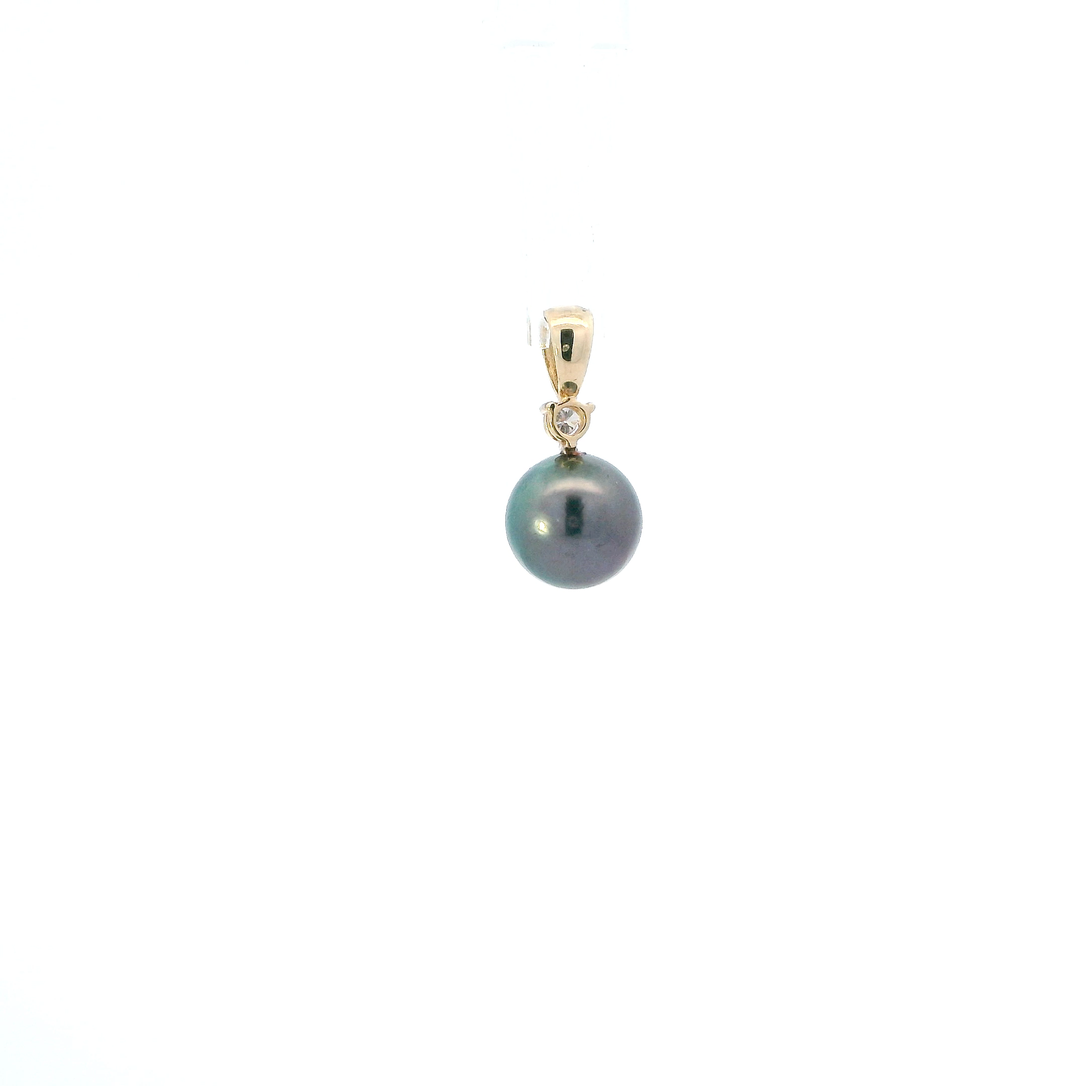 14K Yellow Gold Tahitian Pearl & Diamond Pendant - 0.10ct