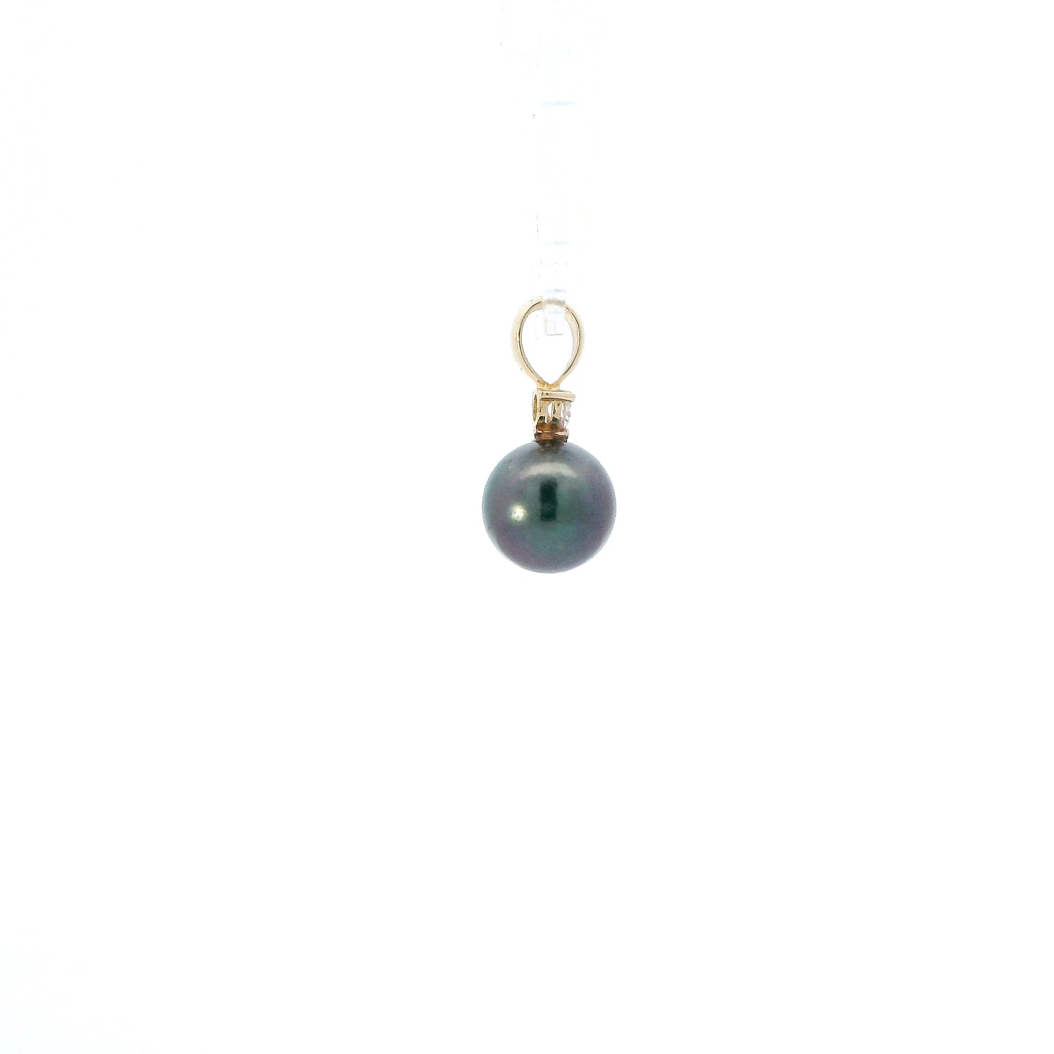 14K Yellow Gold Tahitian Pearl & Diamond Pendant - 0.10ct