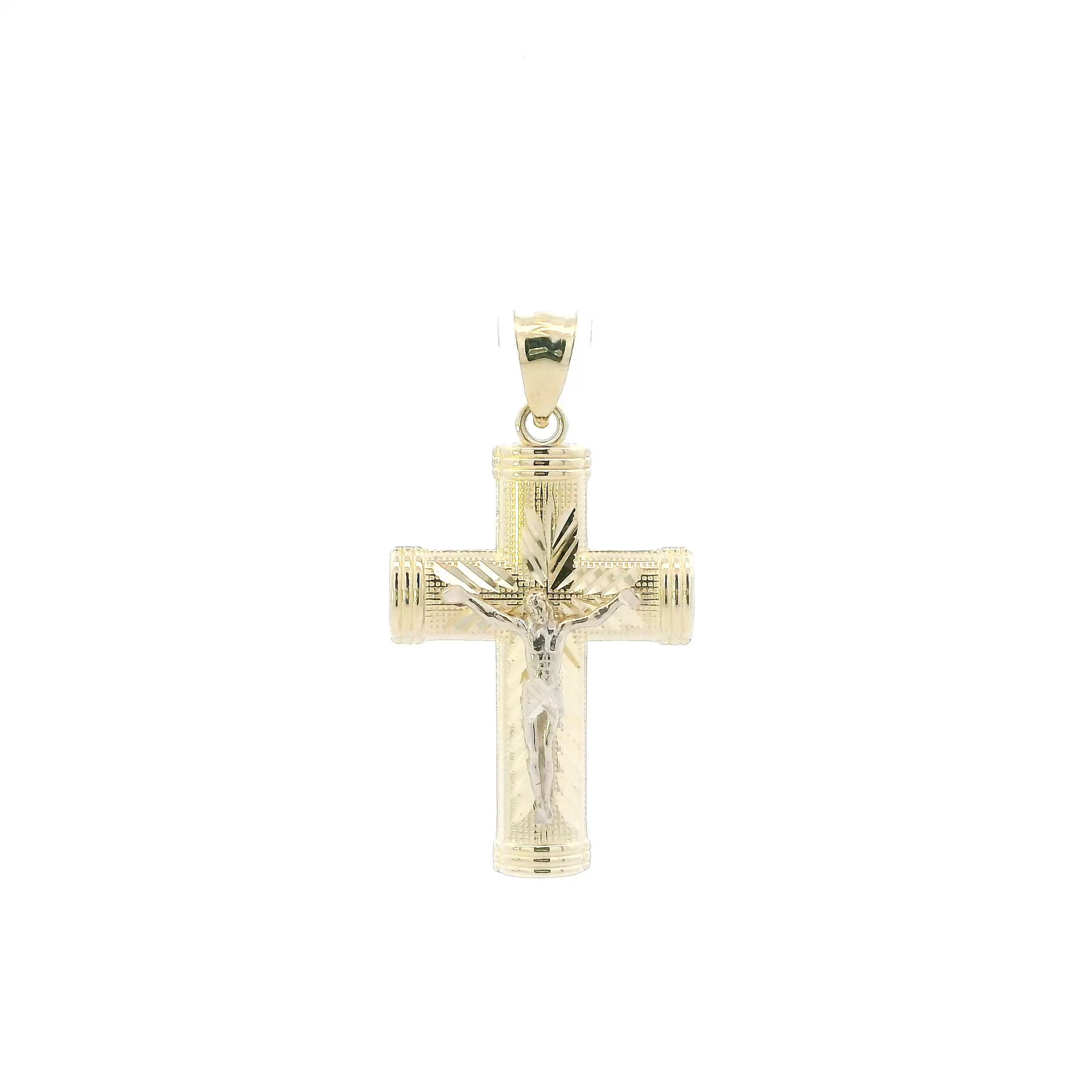 14K Yellow Gold Diamond Cut Crucifix Pendant