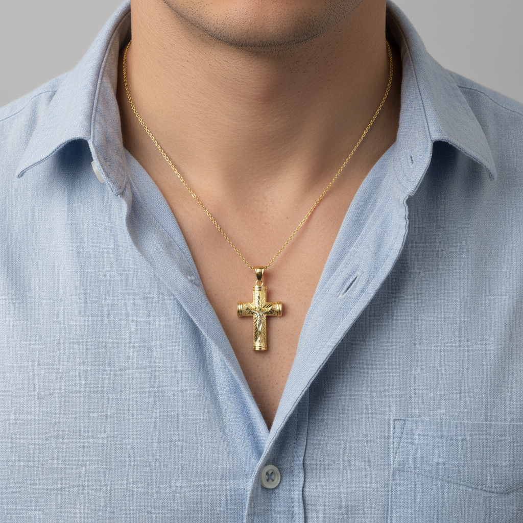 14K Yellow Gold Diamond Cut Crucifix Pendant