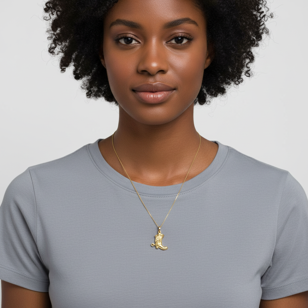 14K Yellow Gold Diamond Cut Cowboy Boot Pendant