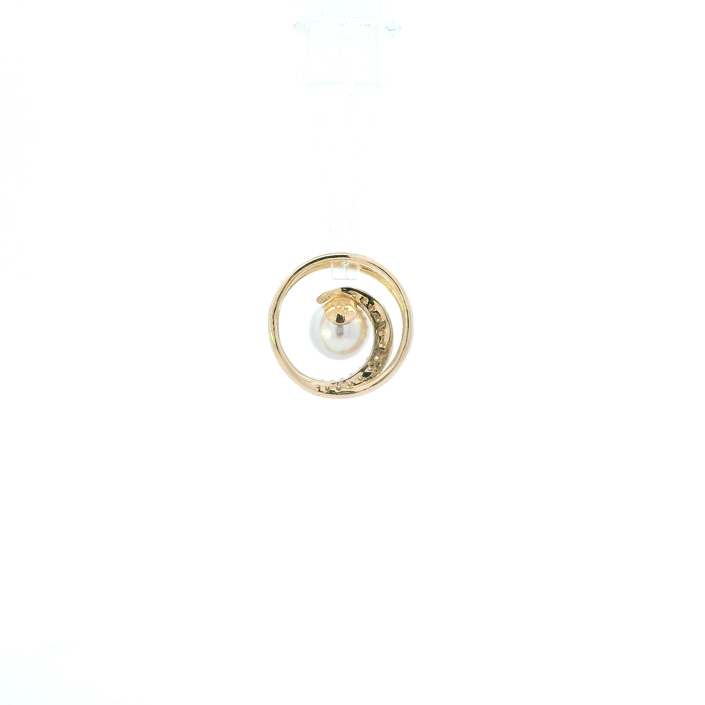 14K Yellow Gold Diamond & Pearl Circle Pendant - 0.07ct