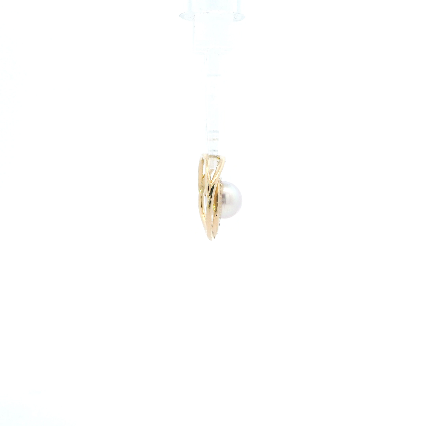 14K Yellow Gold Diamond & Pearl Circle Pendant - 0.07ct